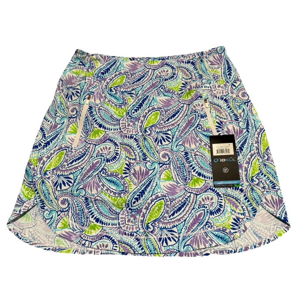 IBKUL Massie Plum Paisley Straight Skort Medium Golf Tennis Pickleball UPF 50